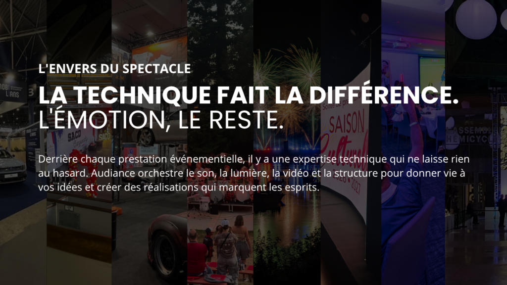 Bannière Audiance, prestataire audiovisuel spécialisé en son, lumière, vidéo et structure pour les événements professionnels.